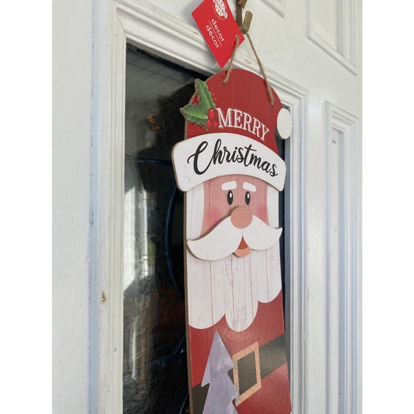 Merry Christmas Santa Claus Sign Door Hanger Home Decor Wreath Attachment - Picture 3 of 4